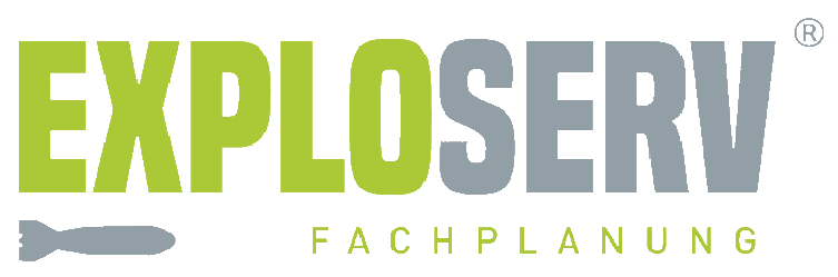 Logo von EXPLOSERV Fachplanung mit stilisierter Bombe links. Schriftzug in Grün und Grau auf transparentem Hintergrund.